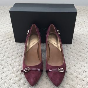 Tahari Burgundy Pointed Toe Heels with Buckle Trim